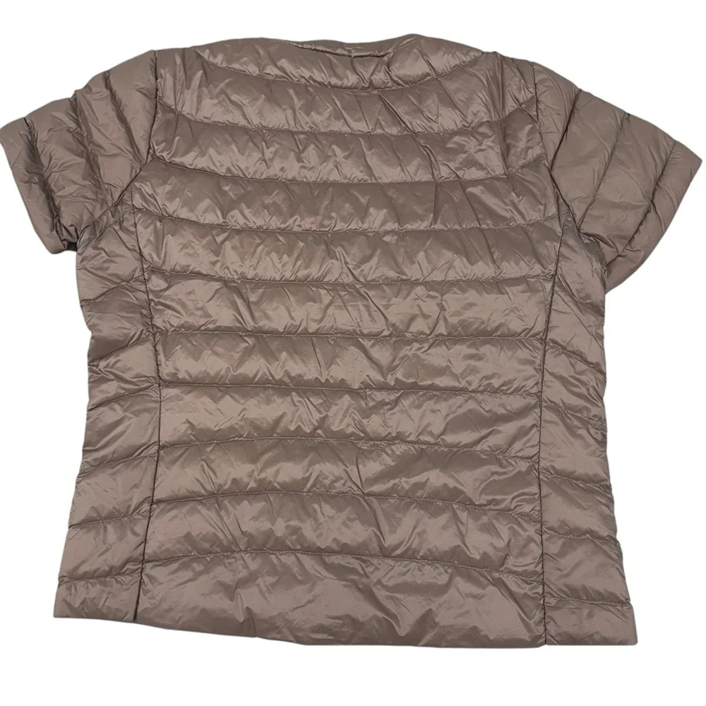 LS DESIGNS Taupe Down Filled Short Sleeve Puffer Jacket Snap Closure Lightweight